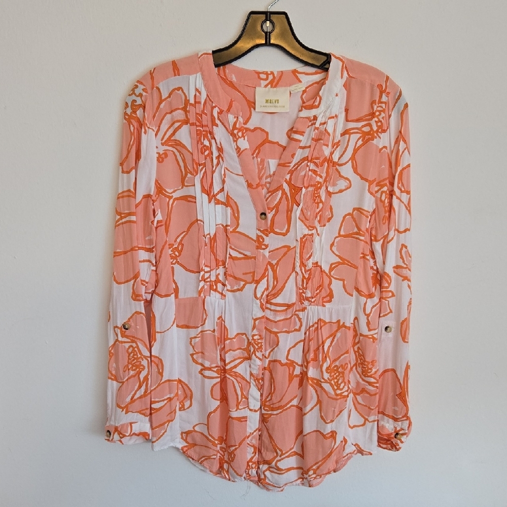 Maeve Coral & White Floral Button-Front Blouse